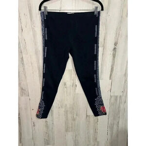Johnny Was Women's Medium Floral‎ Embroidered Leggings Multicolor Navy Blue